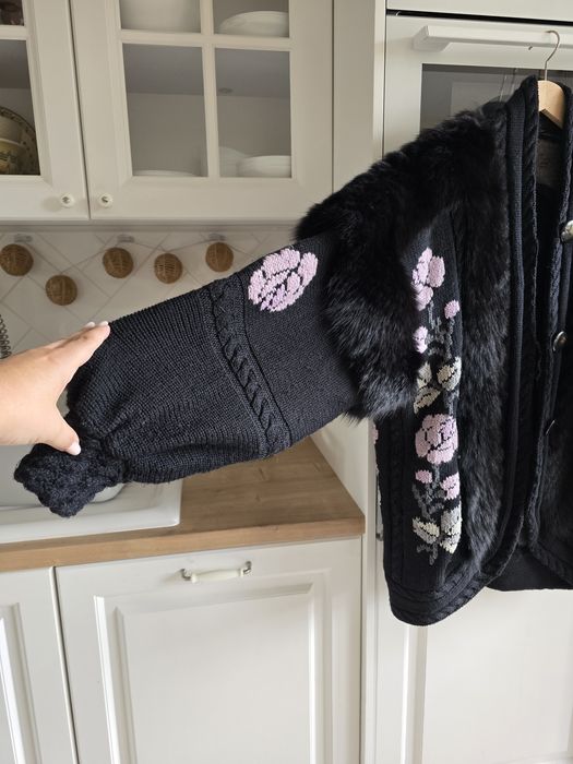 Kardigan wełniany handmade dziergany gruby i ciepły
