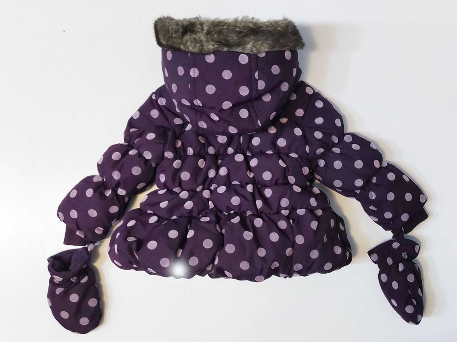 56 62 M&S 2w1 Kurtka zimowa + Rękawiczki Ciepła Kaptur Futro Fioletowa