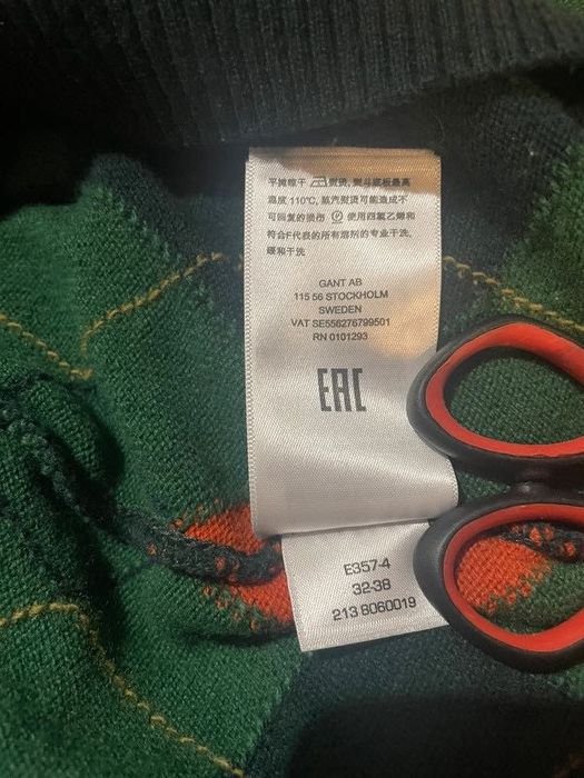 Sweter w romby Gant L wełna jagnięca kujonek wełniany wysoka jakość L