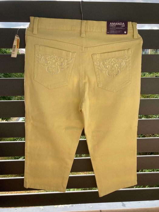nowe! Spodnie/jeansy stretch 36/8 żółte z USA petite/cekiny