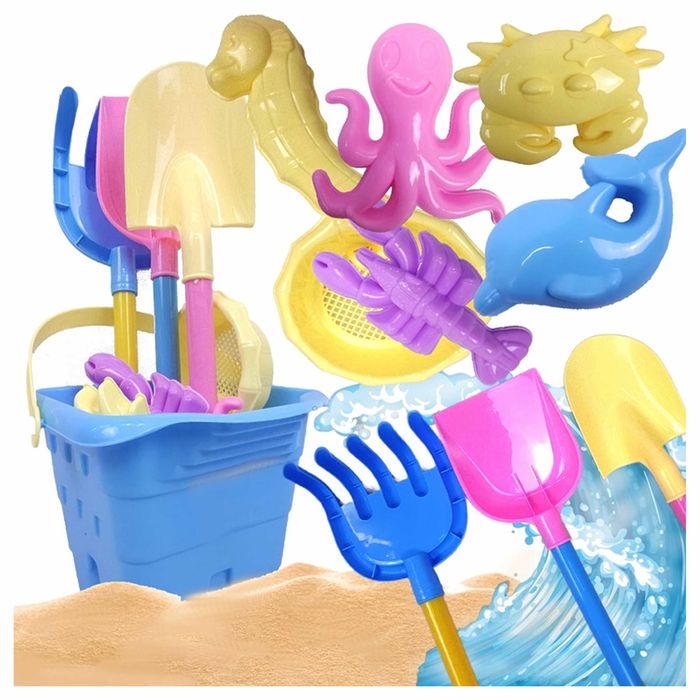 Wiaderko Foremki 9 szt Zabawek Plażowych Ogrodowych do Piaskownicy