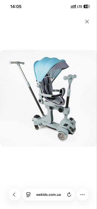 Самокат 5 в 1 Skyper BL PU з капюшоном та дод. колесами