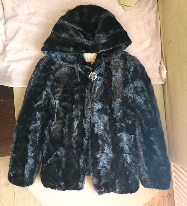 Норковая шуба натуральная с капюшоном, р 46-48. Полушубок шубка норка