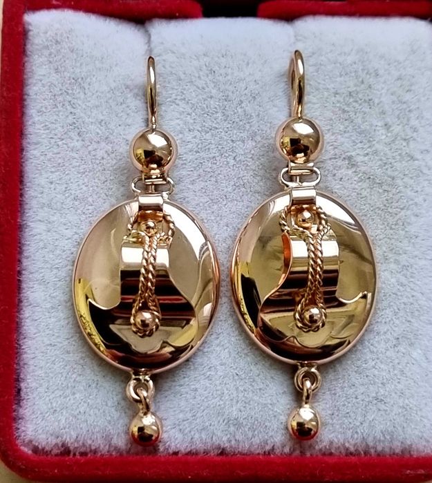 Золотые серьги самовары, фонарики, лиры, 583 проба СССР.