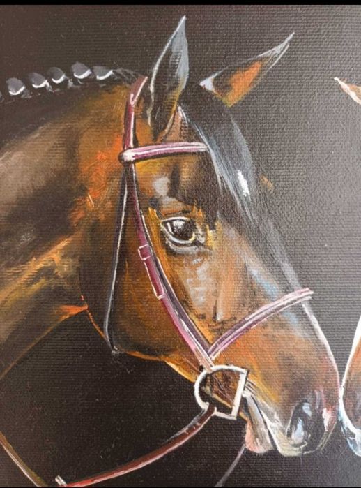 Pintura a óleo dois cavalos