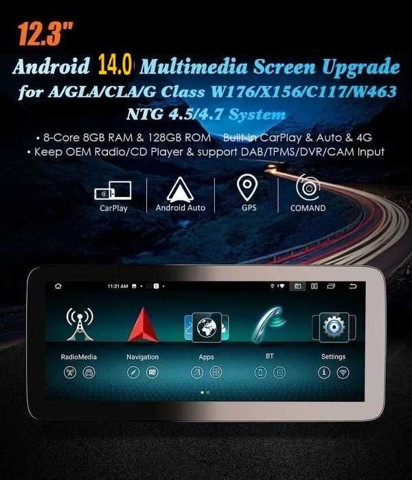 Auto-rádio 12.3" Android 14 Mercede GLA  CLA  A  V W176 d 2013 a 2019