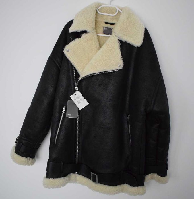 Asos kożuch kurtka męska XL czarna z paskami