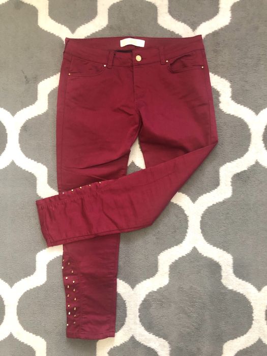 Spodnie damskie 3/4 r.42 fuksja jak nowe zlote dżety