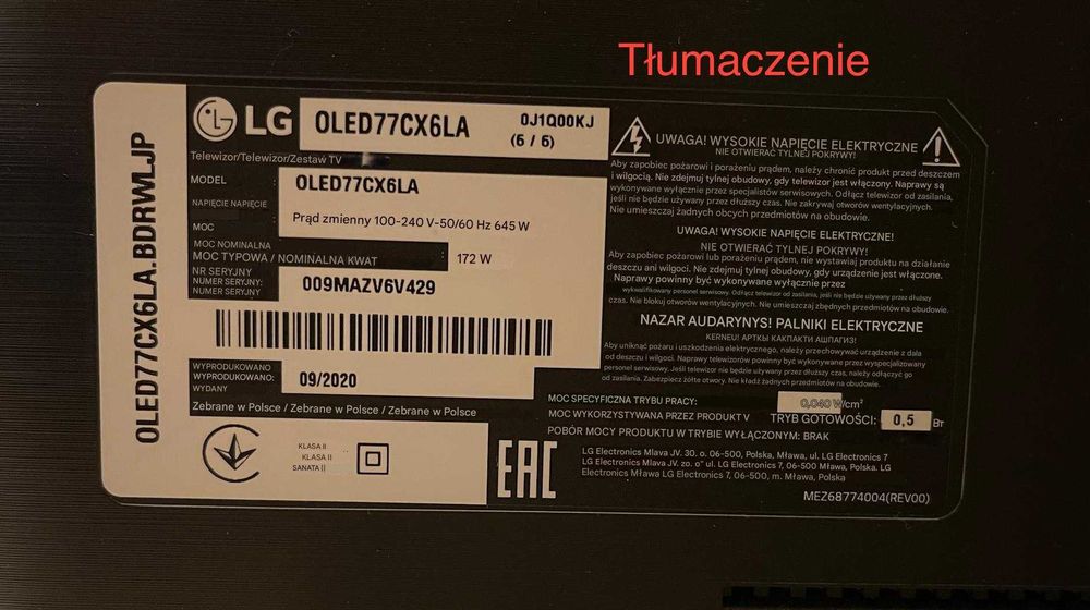 Telewizor LG OLED77CX6LA 77" - Stan idealny!