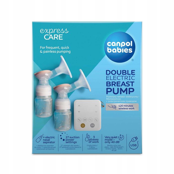 Canpol Babies Express Care Podwójny Laktator Elektryczny Bezprzewodowy Z Aspiratorem Do Nosa *NOWE*