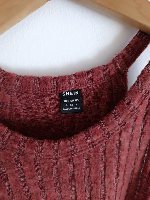 Vestido Midi Canelado SHEIN – Bordeaux / Terracota (Decote Halter