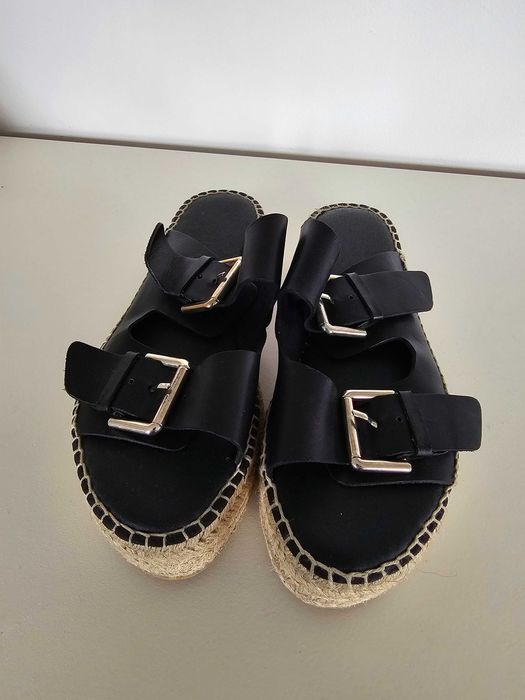 Czarne buty klapki espadryle damskie na platformie Made in Spain r. 38