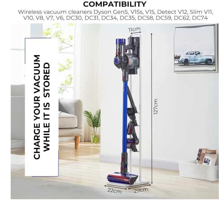 Metalowy stojak na odkurzacz Dyson kolor biały, na kółkach