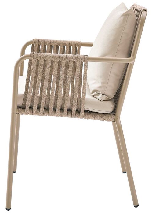 Krzesło Fotel Ogrodowy ze Sznurka Wygodne Oparcie Poduszki BEŻ