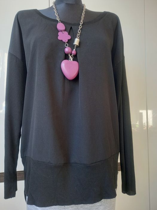 Przepiękna bluzka czarna roz M 38 dlugi rekaw vintage love PRL