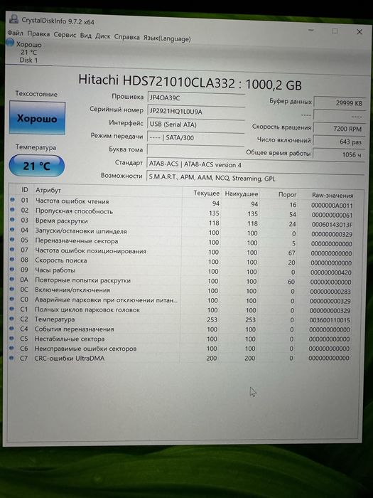 Внешний жесткий hdd диск 3.5’’ Hitachi 1Tb usb 2.0