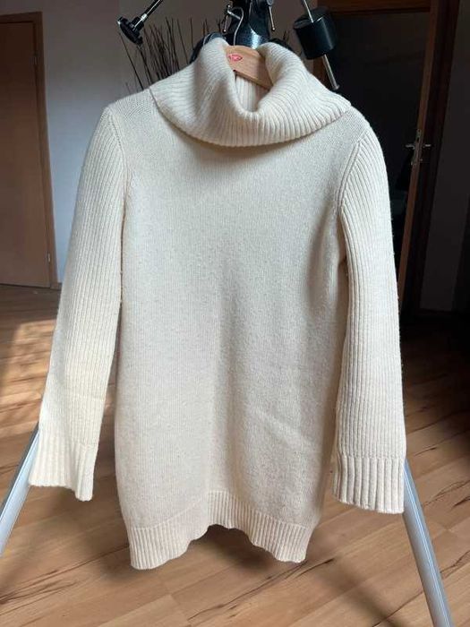 Sweter długi kremowy sukienka golf Sisley 36 S/M