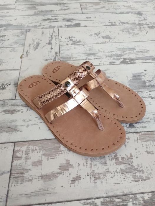 Ugg audra в'єтнамки шльопанці босоніжки 37 рожеве золото шкіра
