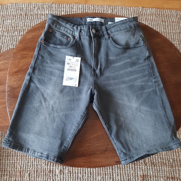 Calções bermudas ganga cinzenta