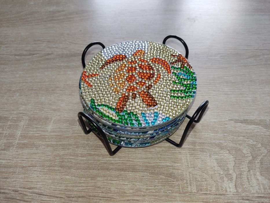 Zestaw podkładek pod kubek morskie handmade 8 sztuk haft diamentowy