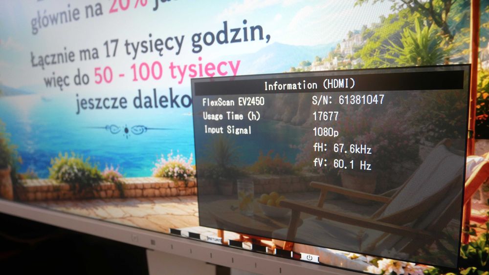 Monitor Eizo EV2450 klasa A, ideał. Mały przebieg głównie na ~20% jasności.