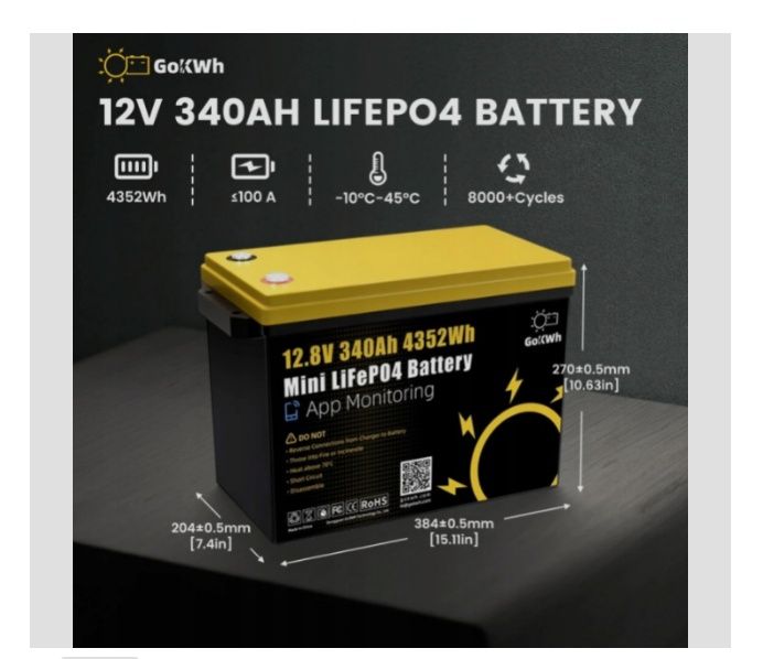 Акумулятор LiFePO4 12V 340AH.   Літієвий. Вага 25кг+/- 2кг