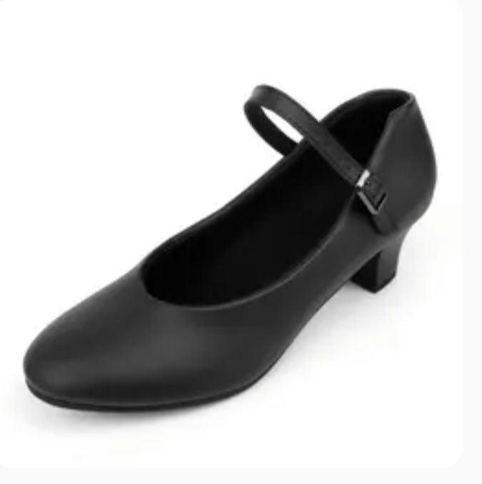 Asyusyu Standard Dance Shoes damskie czarne, z paskiem na kostce, na o