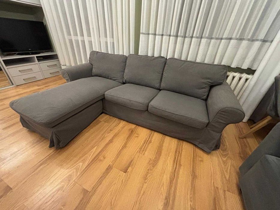 IKEA EKTORP Sofa 3-osobowa z szezlongiem, Hakebo ciemnoszary
