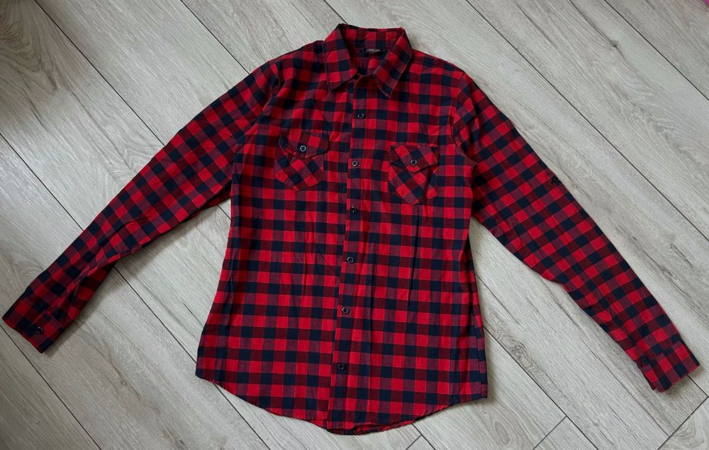Сорочка в клітинку  червоно-чорна, розмір XS-S