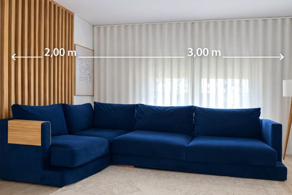 Sofá de canto em veludo (3m x 2m) com capas removíveis + cadeira