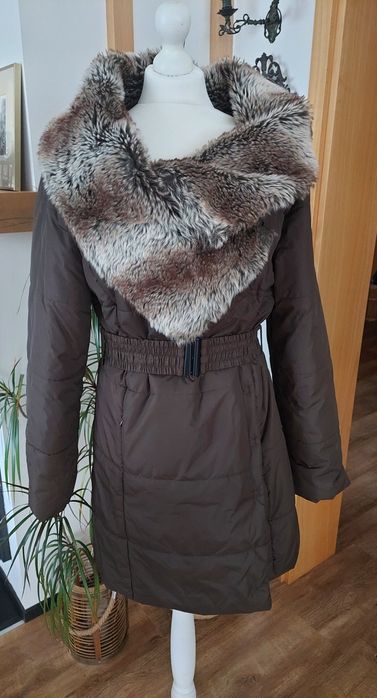 Płaszcz brązowy futerko CARRY rozm XL