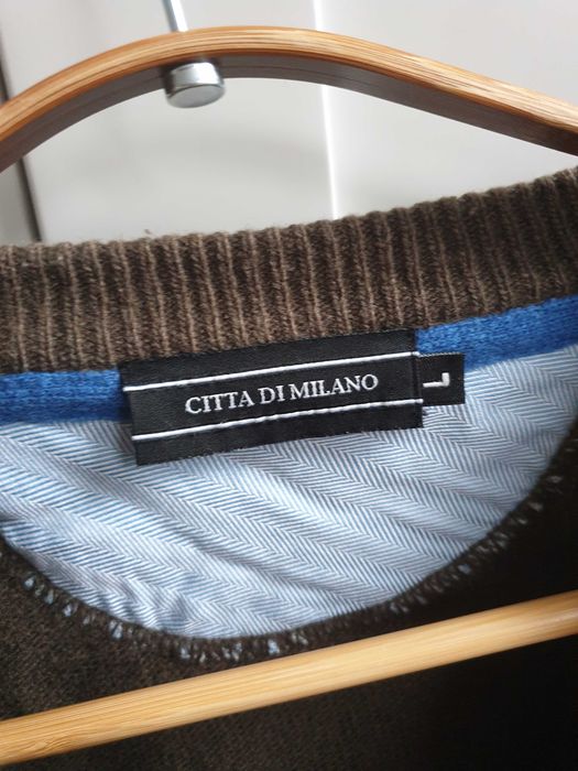 Zielony khaki sweter Citta do Milano wełniany wełna jagnięca L
