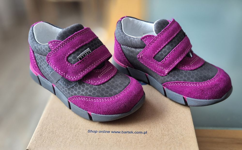 Sneakers BARTEK, dla dziewczynki, różowo-szary