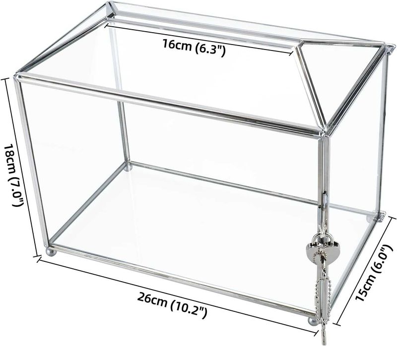 Duże szklane pudełko na karty ślubne 26 cm z otworem i zamkiem