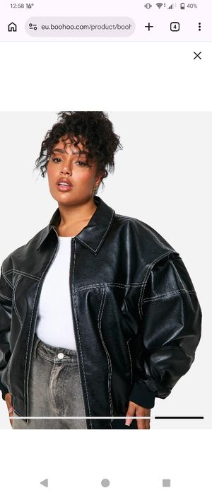 Casaco Bomber Oversized Preto Cabedal Vegan NOVO