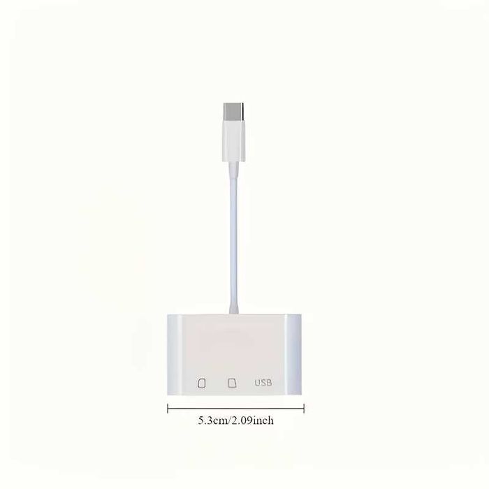 HOVEYO czytnik kart na USB-C + hub USB 3-in-1: SD / microSD / USB-A (3.0)