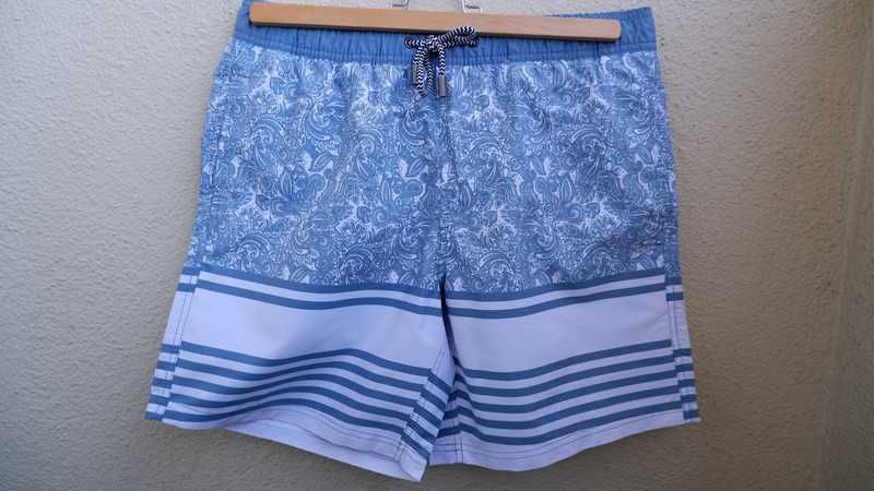 Calçao Fato Banho Surf Azul Branco Padrão - Homem