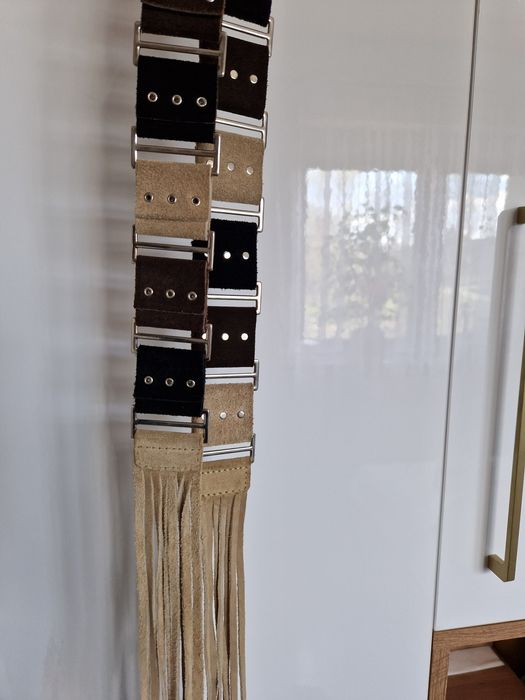 Pasek z frędzlami zamsz M/L