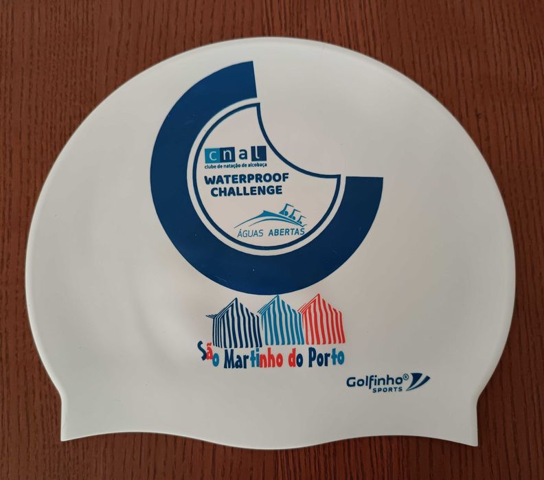 Touca de natação de silicone, WaterProof Challenge - São Martinho do Porto, como nova, só usada uma vez no dia da prova.