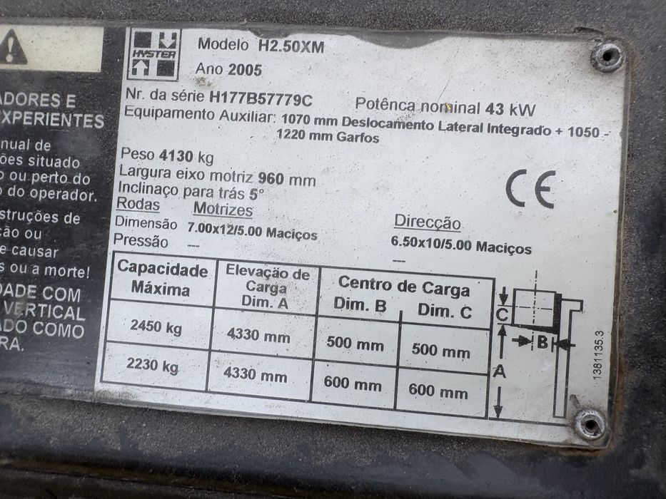 empilhador HYSTER H2.50XM – 2.500 kg | Gasóleo | Triplex