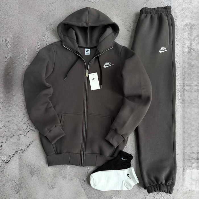 ЗИМА Спортивний костюм Nike на флісі Зіп-худі+Штани | Теплый костюм Найк толстовка+штаны с начесом
