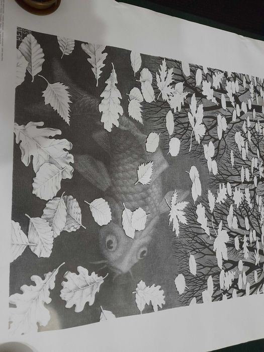 Reprodução em papel do quadro "Three Worlds" de M:C: Escher. Novo ainda na embalagem.