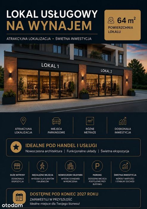 Lokal handlowo-usługowy 64 m NA WYNAJEM ul. Niedbały