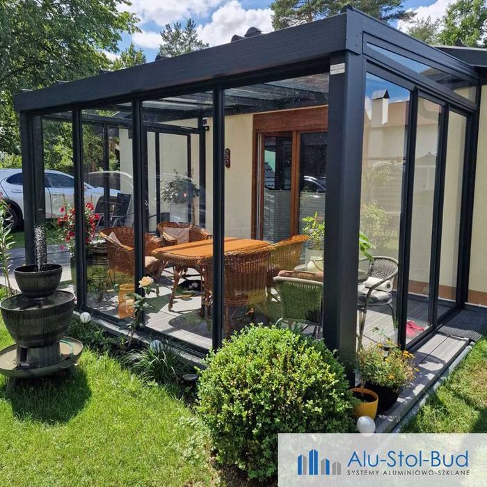 Nowoczesna zabudowa balkonu, tarasu, ogród zimowy, Szczecin