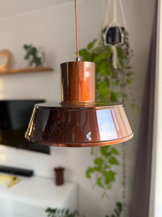 Lampa wisząca brązowa retro vintage loft space age bauhaus art deco
