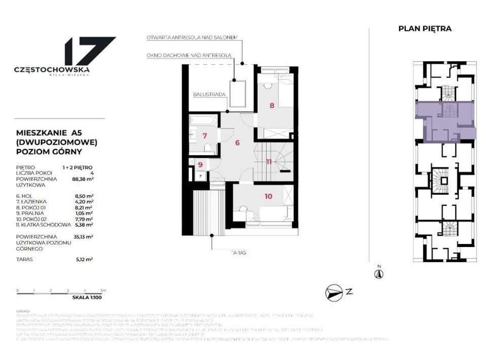 Dwupoziomowy,4-pokojowy apartament z antresolą