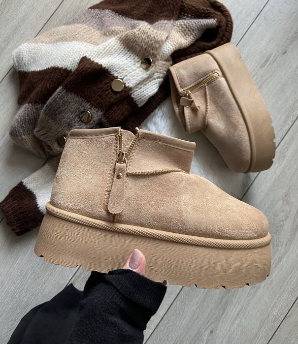 Botki śniegowce beżowe lekkie