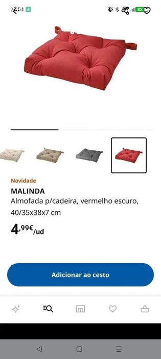 Conjunto mesa, 4 cadeiras e almofadas de assento