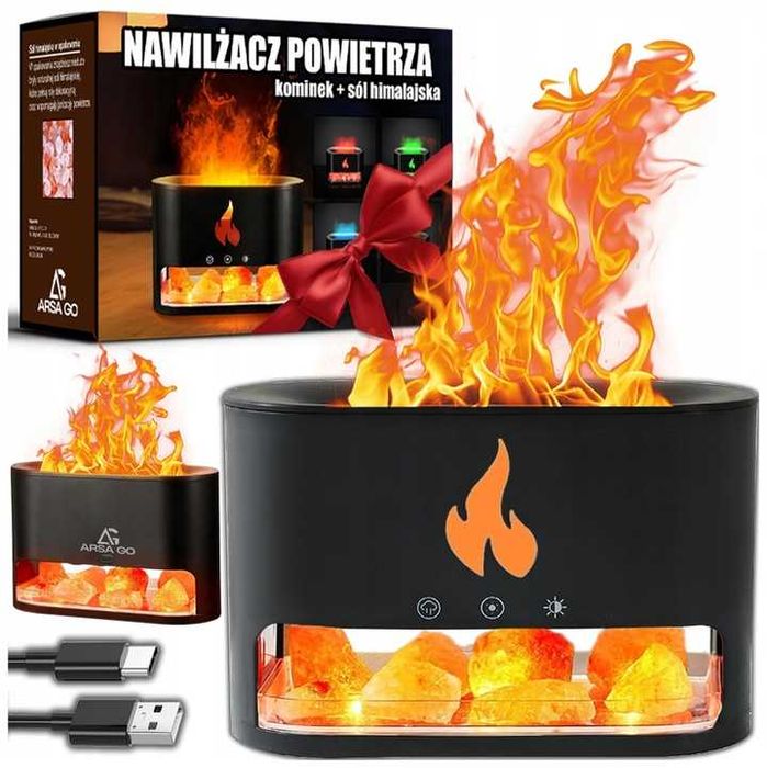 Nawilżacz Powietrza Kominek Lampka Nocna Efekt Płomienia Led Dyfuzor