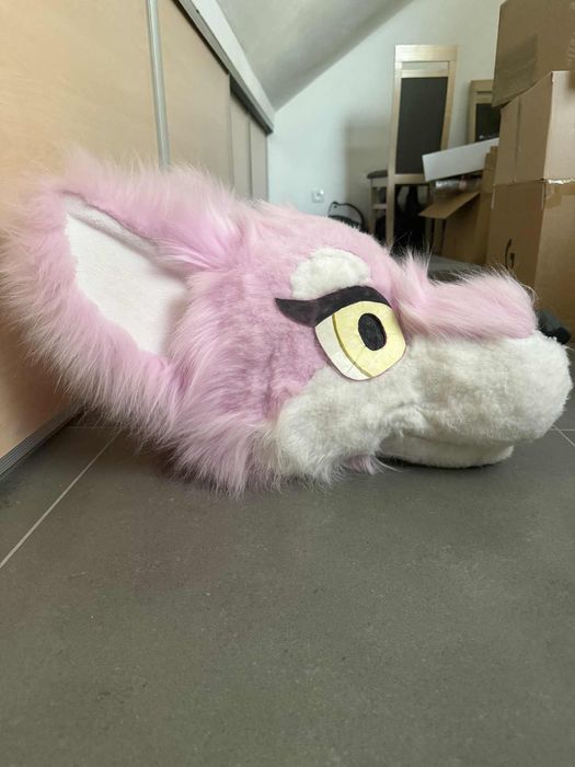 Furry head mask rozowy wilk